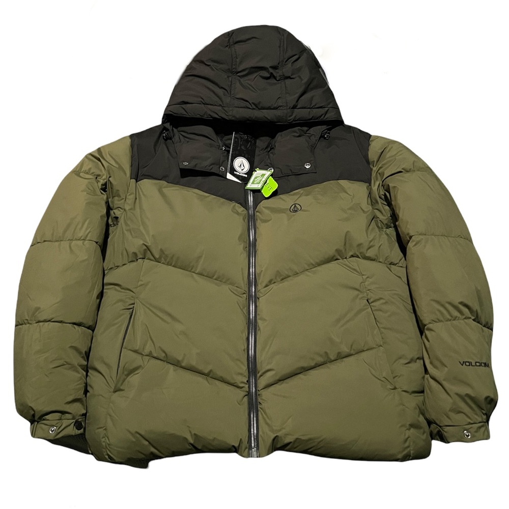 Volcom Goldsmooth High Tech Military Puffer Jacket. Size Large. Black Green.